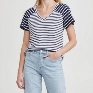 Veronica Beard Navy and White Striped Short Sleeve Tee